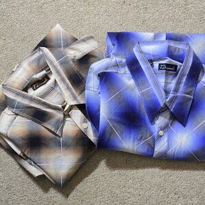 Men's LS dress shirt vintage 7 Diamonds XL lot of 2 blue brown button up collar